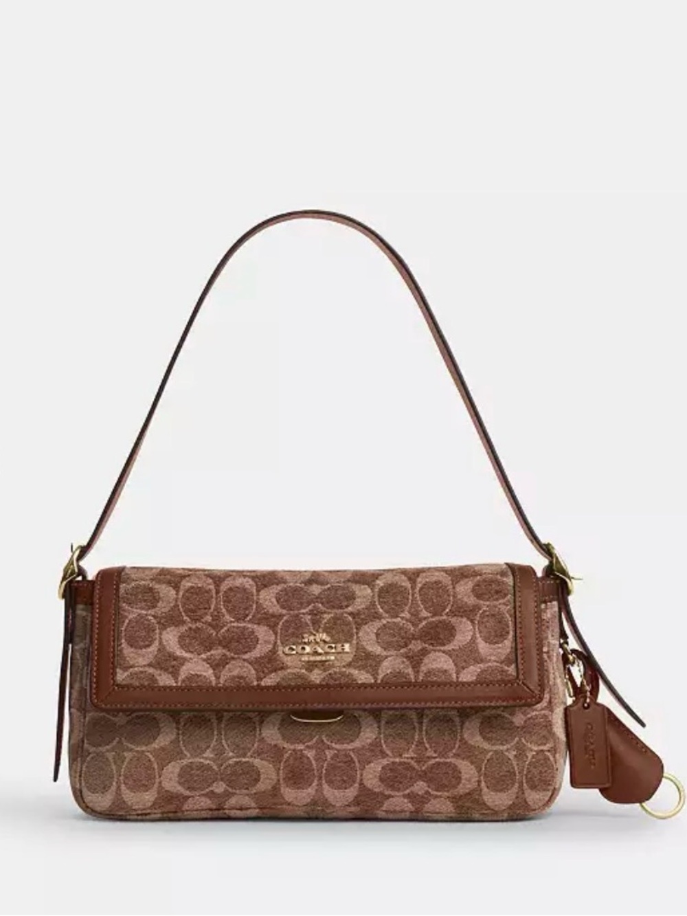 Coach Logo Etta Small Flap Shoulder Bag Brown Signature Handbag